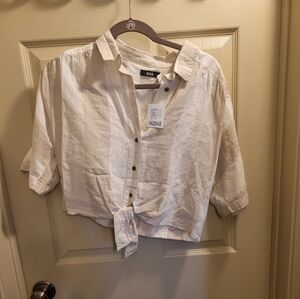 White Button-Up Tie Front Shirt